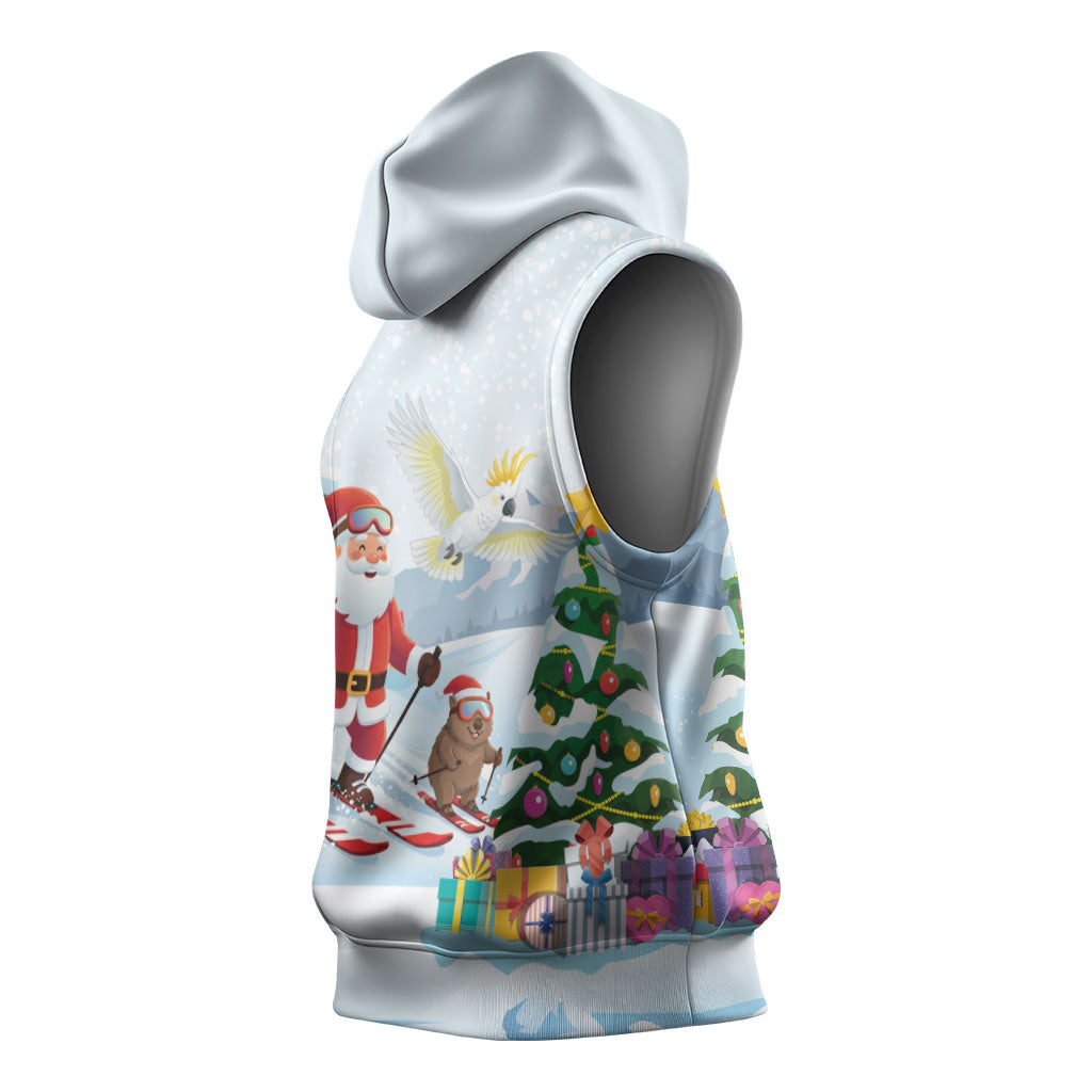 Merry Christmas Australia Sleeveless Hoodie Funny Aussie Animals Santa Skiing