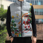 Merry Christmas Australia Sleeveless Puffer Jacket Funny Aussie Animals Santa Skiing