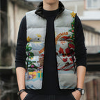 Merry Christmas Australia Sleeveless Puffer Jacket Funny Aussie Animals Santa Skiing