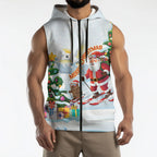 Merry Christmas Australia Sleeveless Zip Hoodie Funny Aussie Animals Santa Skiing