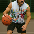 Merry Christmas Australia Sleeveless Zip Hoodie Funny Aussie Animals Santa Skiing