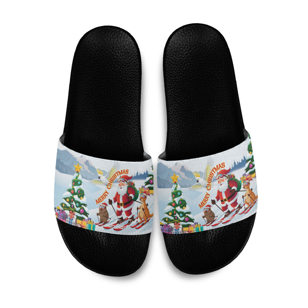 Merry Christmas Australia Slide Sandals Funny Aussie Animals Santa Skiing