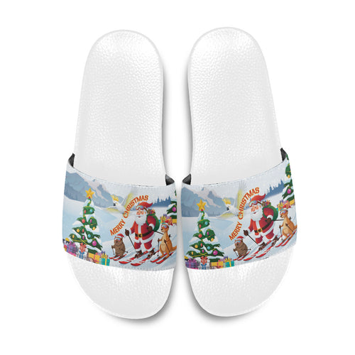 Merry Christmas Australia Slide Sandals Funny Aussie Animals Santa Skiing