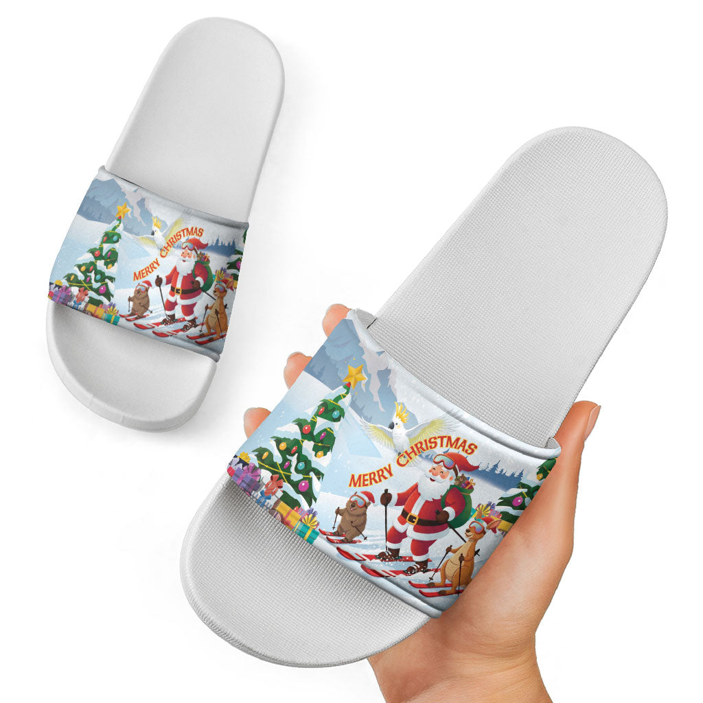 Merry Christmas Australia Slide Sandals Funny Aussie Animals Santa Skiing