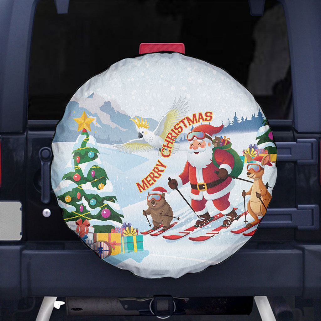 Merry Christmas Australia Spare Tire Cover Funny Aussie Animals Santa Skiing