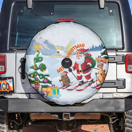 Merry Christmas Australia Spare Tire Cover Funny Aussie Animals Santa Skiing