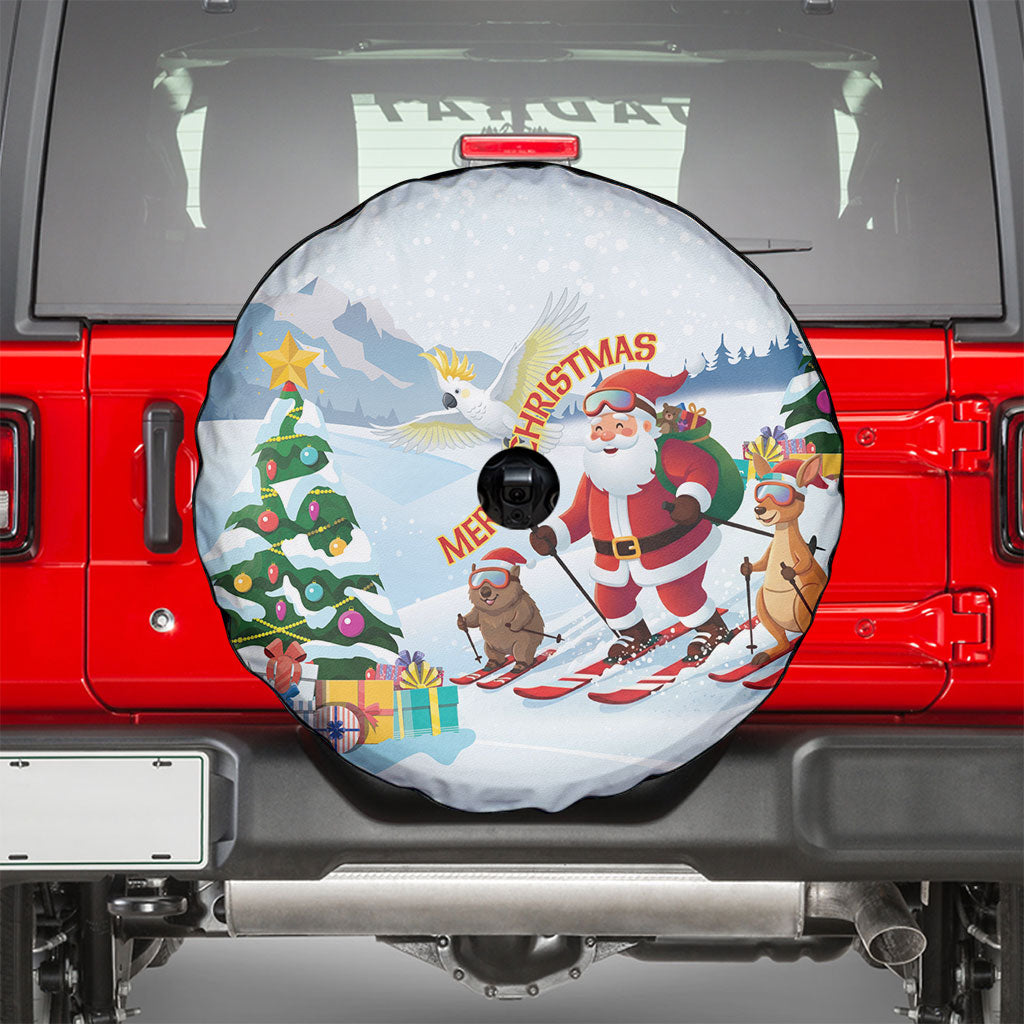 Merry Christmas Australia Spare Tire Cover Funny Aussie Animals Santa Skiing