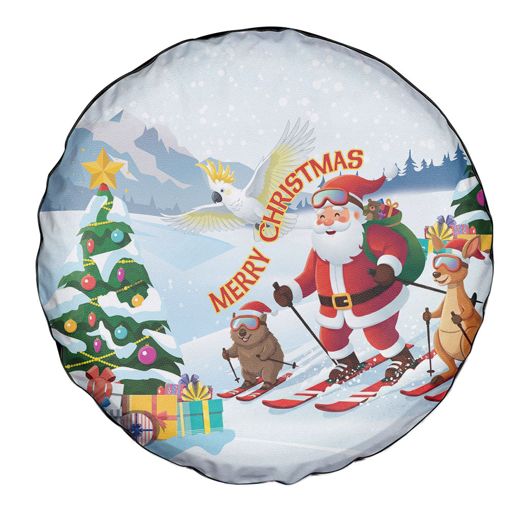 Merry Christmas Australia Spare Tire Cover Funny Aussie Animals Santa Skiing