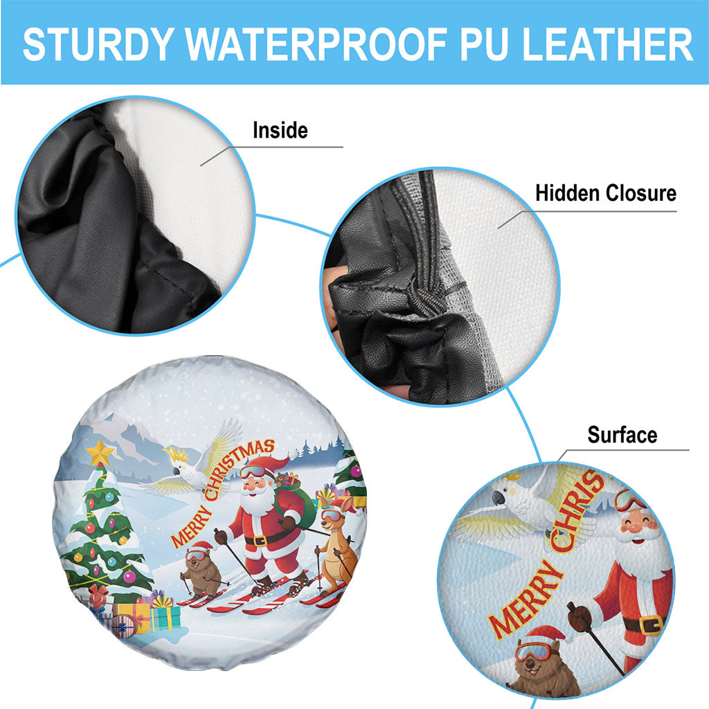 Merry Christmas Australia Spare Tire Cover Funny Aussie Animals Santa Skiing