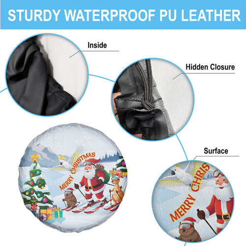 Merry Christmas Australia Spare Tire Cover Funny Aussie Animals Santa Skiing