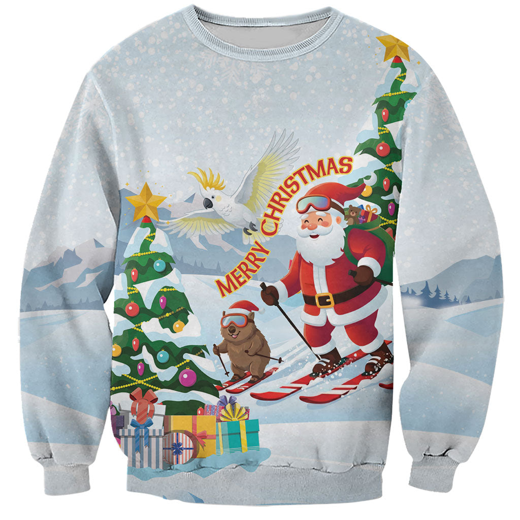 Merry Christmas Australia Sweatshirt Funny Aussie Animals Santa Skiing