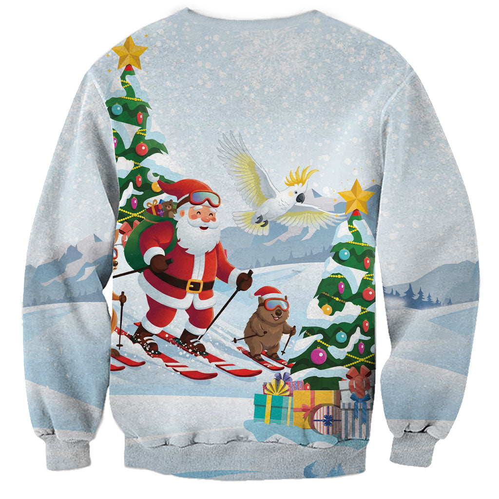 Merry Christmas Australia Sweatshirt Funny Aussie Animals Santa Skiing