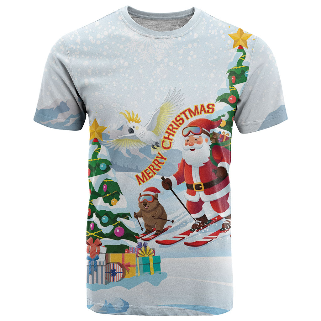 Merry Christmas Australia T Shirt Funny Aussie Animals Santa Skiing