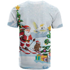 Merry Christmas Australia T Shirt Funny Aussie Animals Santa Skiing