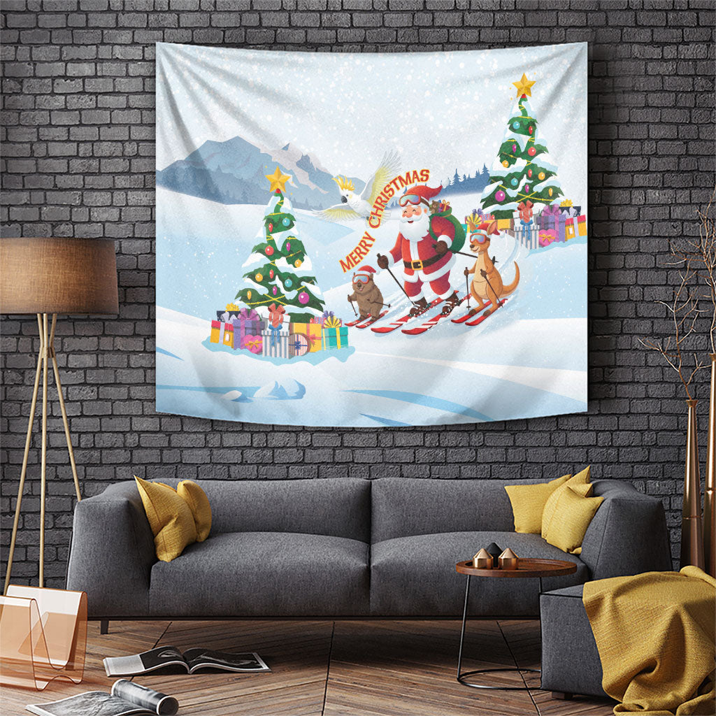Merry Christmas Australia Tapestry Funny Aussie Animals Santa Skiing