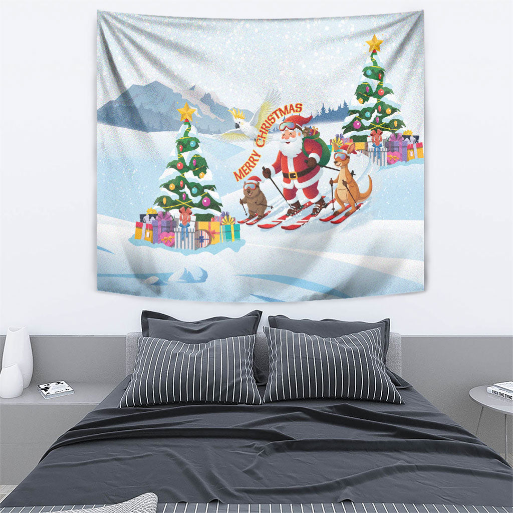 Merry Christmas Australia Tapestry Funny Aussie Animals Santa Skiing