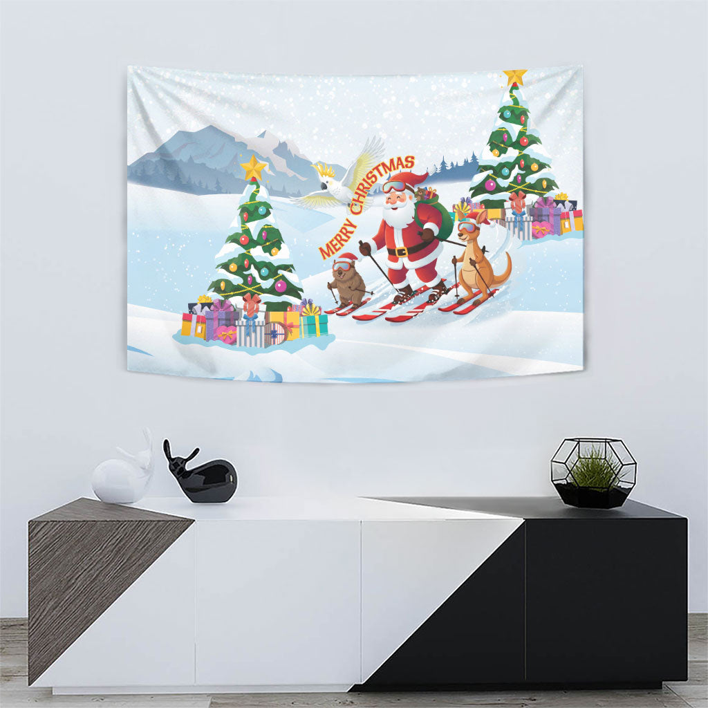 Merry Christmas Australia Tapestry Funny Aussie Animals Santa Skiing
