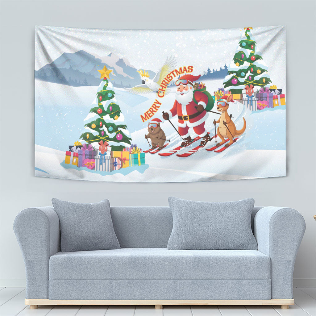 Merry Christmas Australia Tapestry Funny Aussie Animals Santa Skiing