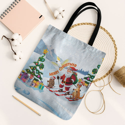Merry Christmas Australia Tote Bag Funny Aussie Animals Santa Skiing