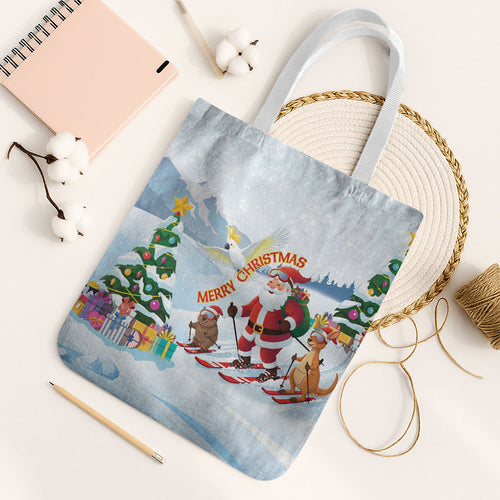 Merry Christmas Australia Tote Bag Funny Aussie Animals Santa Skiing