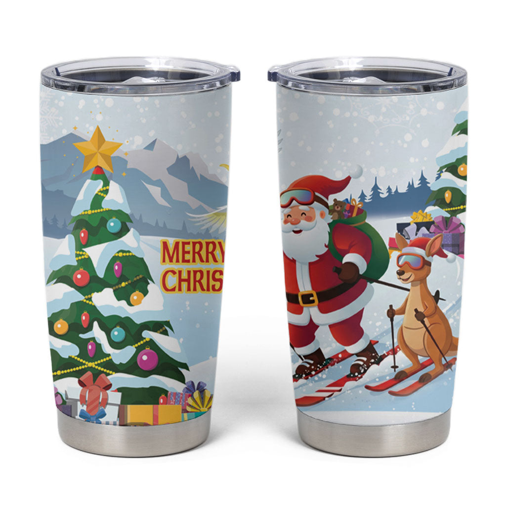 Merry Christmas Australia Tumbler Cup Funny Aussie Animals Santa Skiing