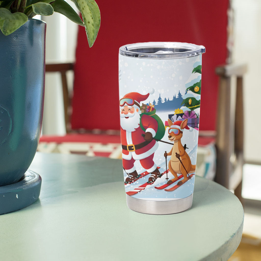 Merry Christmas Australia Tumbler Cup Funny Aussie Animals Santa Skiing