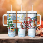 Merry Christmas Australia Tumbler With Handle Funny Aussie Animals Santa Skiing