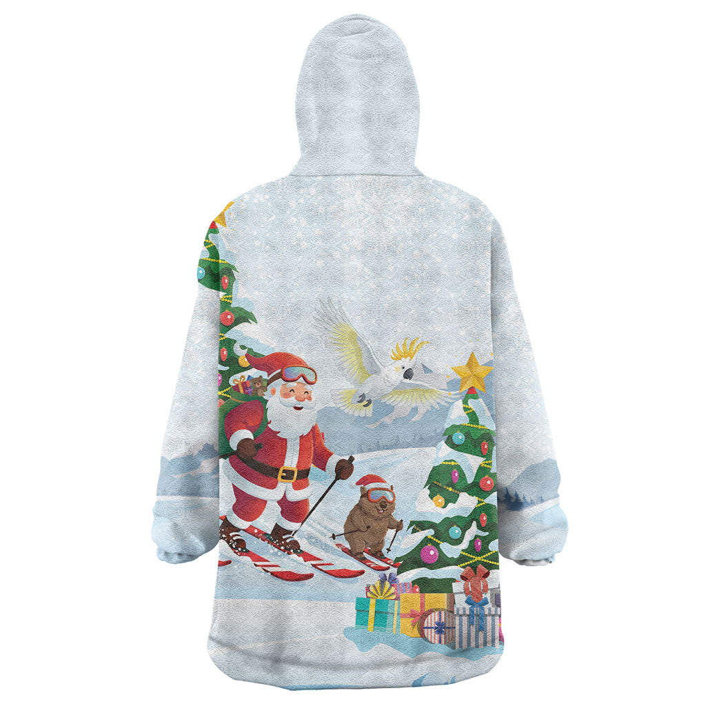 Merry Christmas Australia Wearable Blanket Hoodie Funny Aussie Animals Santa Skiing