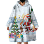 Merry Christmas Australia Wearable Blanket Hoodie Funny Aussie Animals Santa Skiing
