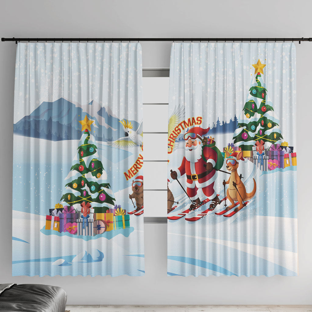 Merry Christmas Australia Window Curtain Funny Aussie Animals Santa Skiing