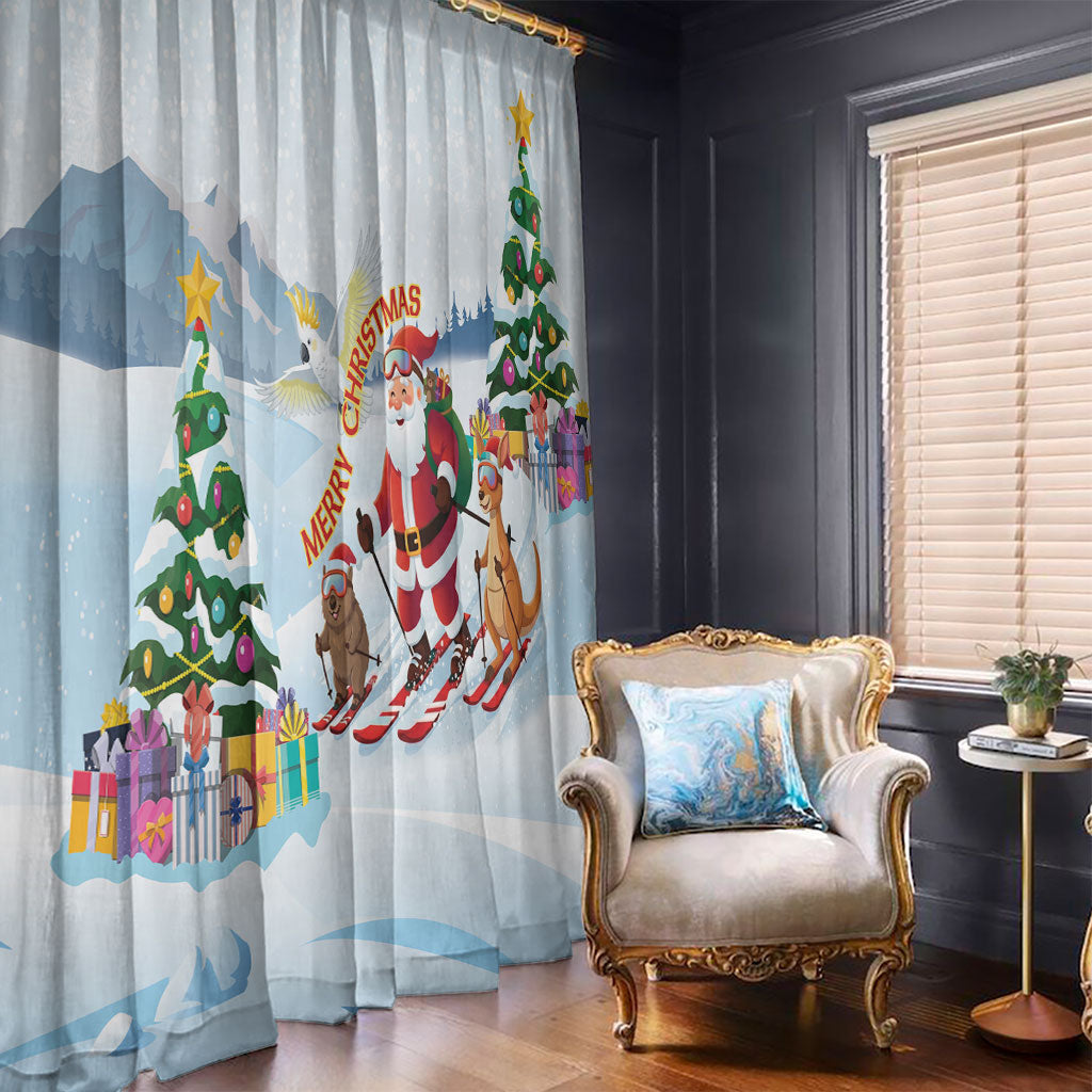 Merry Christmas Australia Window Curtain Funny Aussie Animals Santa Skiing