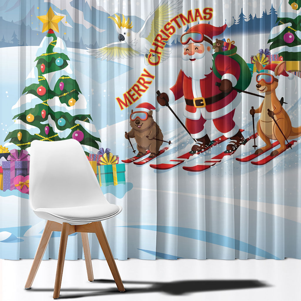 Merry Christmas Australia Window Curtain Funny Aussie Animals Santa Skiing