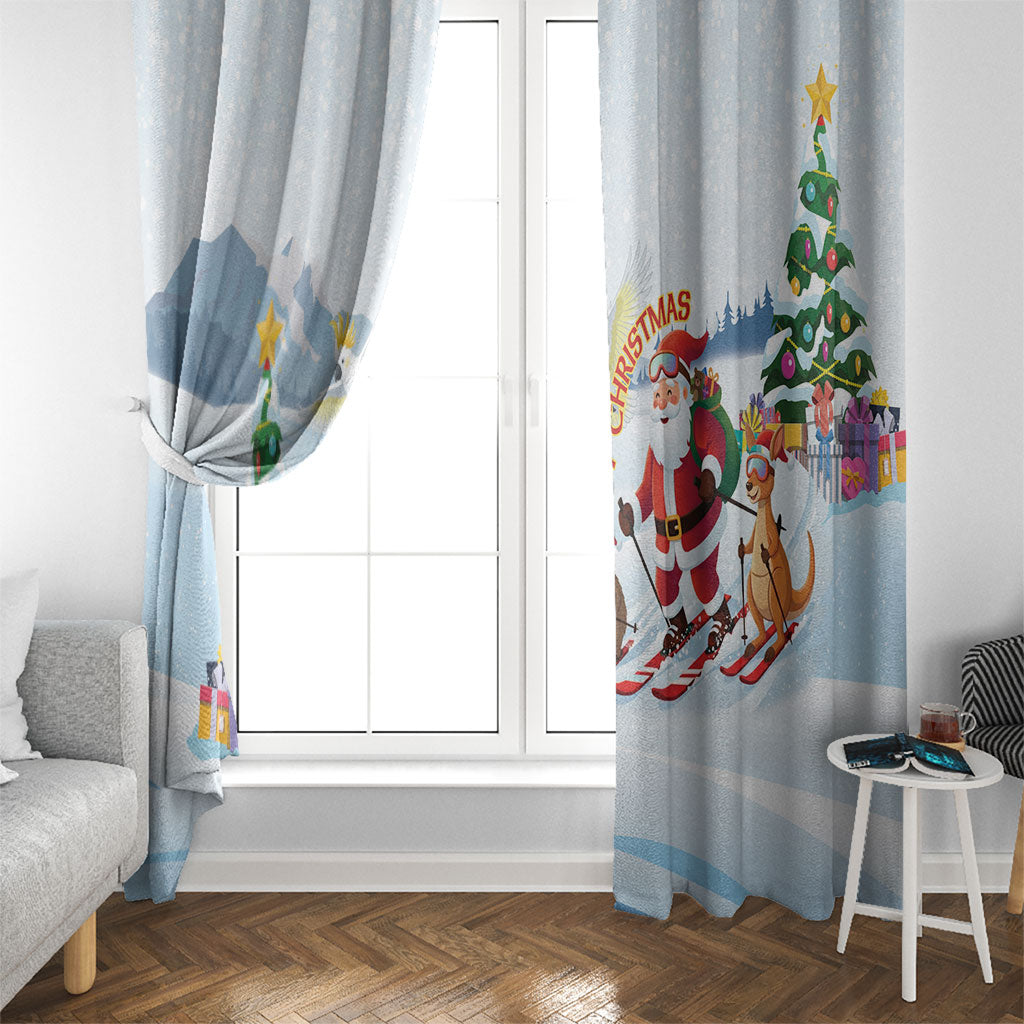 Merry Christmas Australia Window Curtain Funny Aussie Animals Santa Skiing