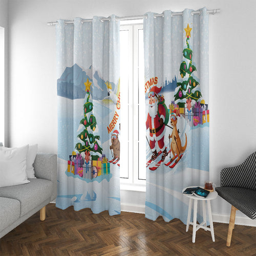 Merry Christmas Australia Window Curtain Funny Aussie Animals Santa Skiing