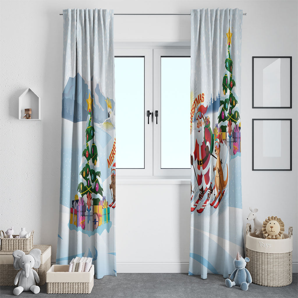 Merry Christmas Australia Window Curtain Funny Aussie Animals Santa Skiing