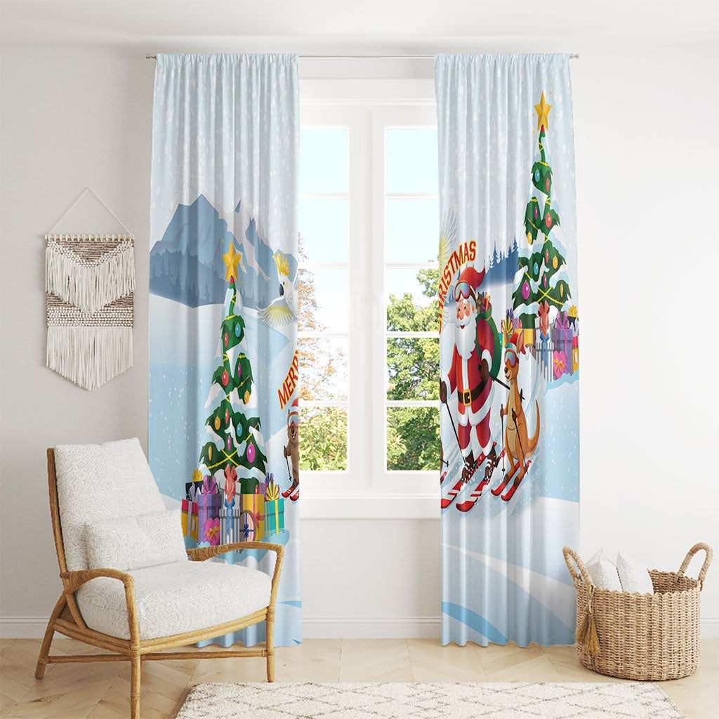 Merry Christmas Australia Window Curtain Funny Aussie Animals Santa Skiing