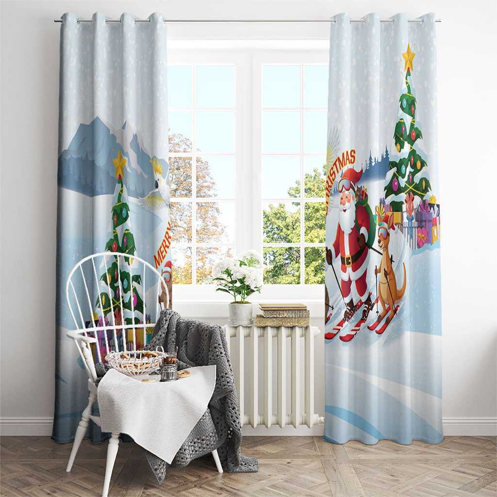 Merry Christmas Australia Window Curtain Funny Aussie Animals Santa Skiing