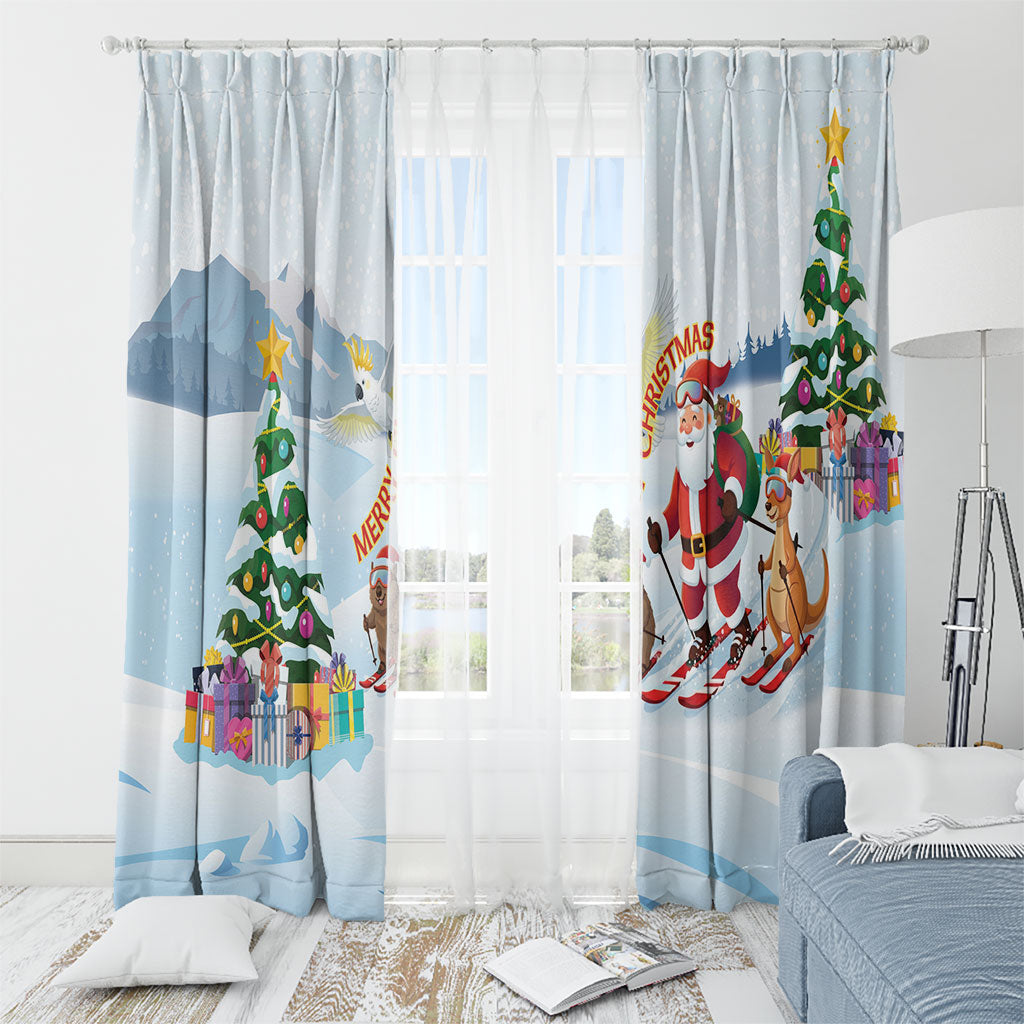 Merry Christmas Australia Window Curtain Funny Aussie Animals Santa Skiing