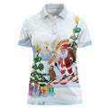 Merry Christmas Australia Women Polo Shirt Funny Aussie Animals Santa Skiing