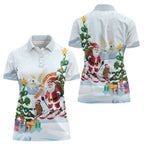 Merry Christmas Australia Women Polo Shirt Funny Aussie Animals Santa Skiing