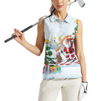 Merry Christmas Australia Women Sleeveless Polo Shirt Funny Aussie Animals Santa Skiing