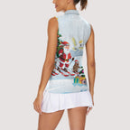 Merry Christmas Australia Women Sleeveless Polo Shirt Funny Aussie Animals Santa Skiing