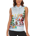 Merry Christmas Australia Women Sleeveless Polo Shirt Funny Aussie Animals Santa Skiing