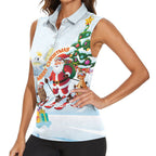 Merry Christmas Australia Women Sleeveless Polo Shirt Funny Aussie Animals Santa Skiing
