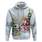 Merry Christmas Australia Zip Hoodie Funny Aussie Animals Santa Skiing