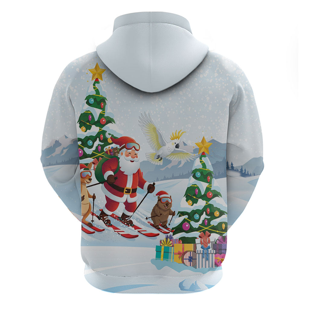 Merry Christmas Australia Zip Hoodie Funny Aussie Animals Santa Skiing