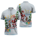 Merry Christmas Australia Zipper Polo Shirt Funny Aussie Animals Santa Skiing