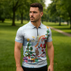 Merry Christmas Australia Zipper Polo Shirt Funny Aussie Animals Santa Skiing
