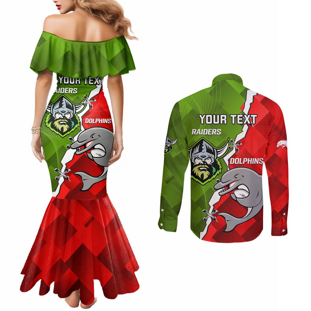 personalised-dolphins-and-raiders-rugby-couples-matching-mermaid-dress-and-long-sleeve-button-shirts-2023-sporty-version