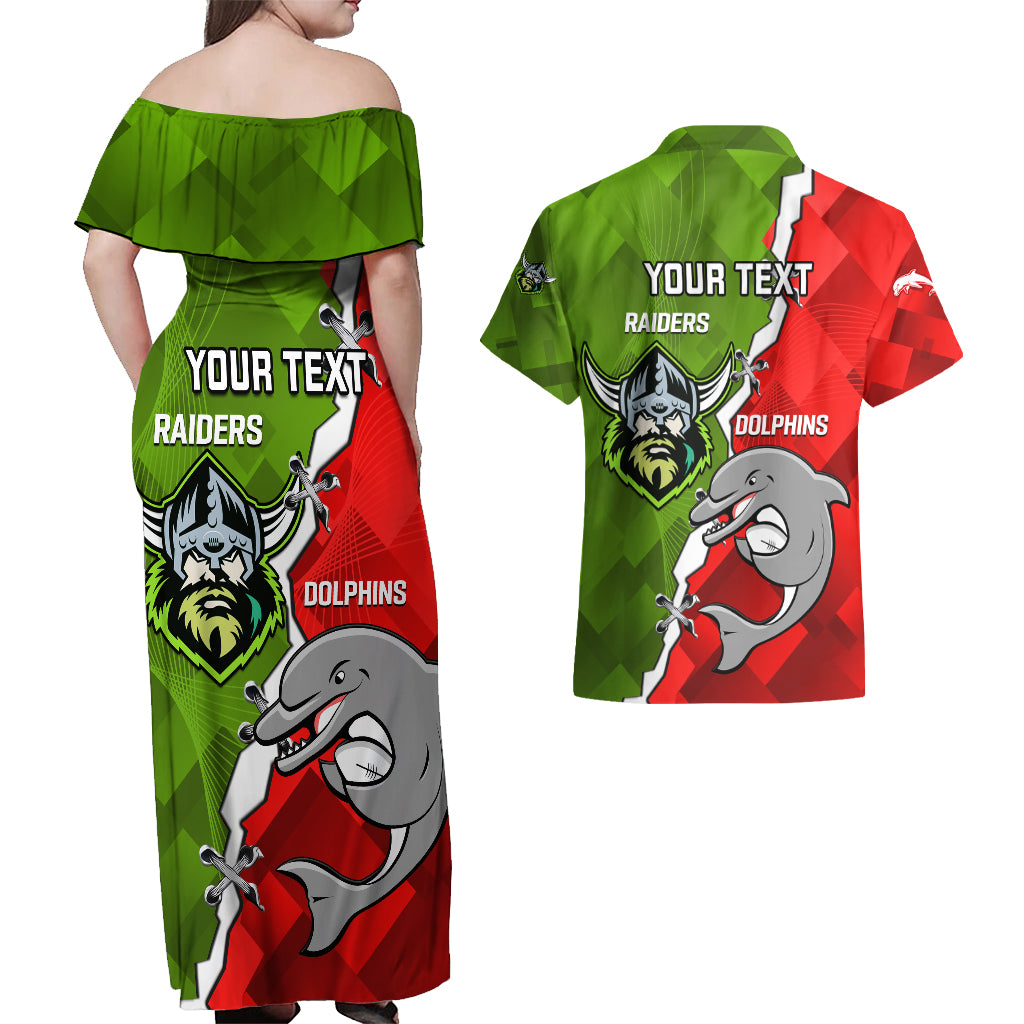 personalised-dolphins-and-raiders-rugby-couples-matching-off-shoulder-maxi-dress-and-hawaiian-shirt-2023-sporty-version